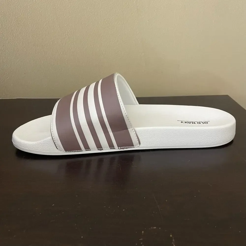 Old Navy White &‎ Brown Stripe Slide Men’s Sandals